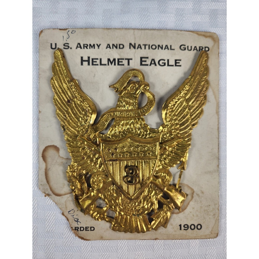 1900s‎ US Army & National Guard Dress Helmet Eagle Badge On Card Post Civil War